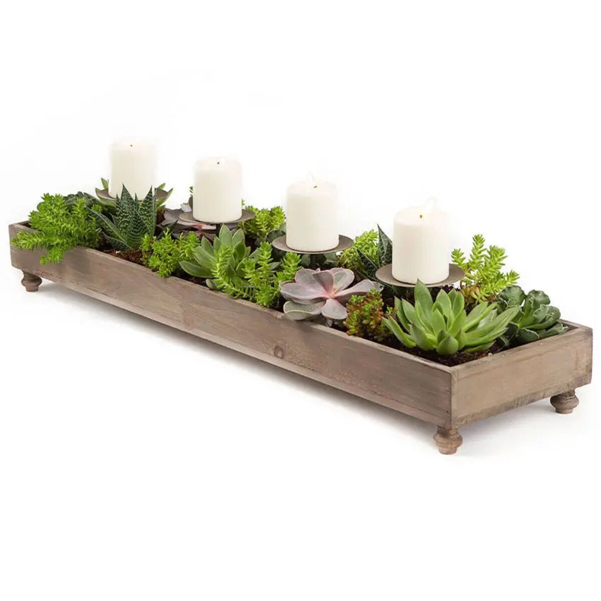 Rustic Wood Candle Holder Planter Box Centerpiece for Dining and Home