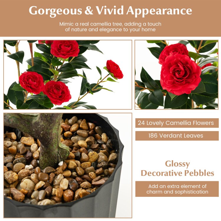 Faux Camellia Flower Tree 38 Inch Decorative Indoor Plant Pot