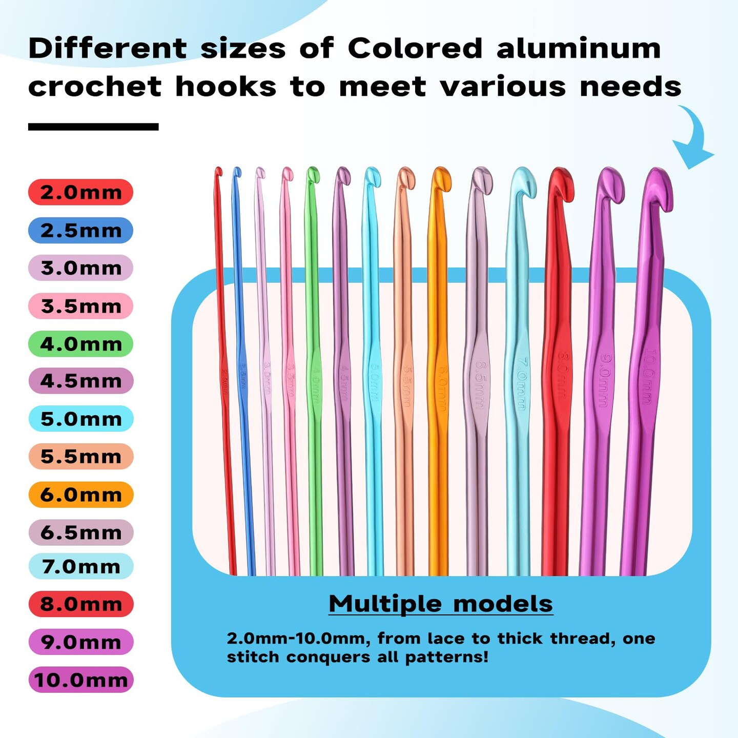 35 Pcs Crochet Hooks Set, Coloured Aluminum Ergonomic Handle Crochet Knitting Needles Craft Yarn for Beginners and Experienced Crochet Hook