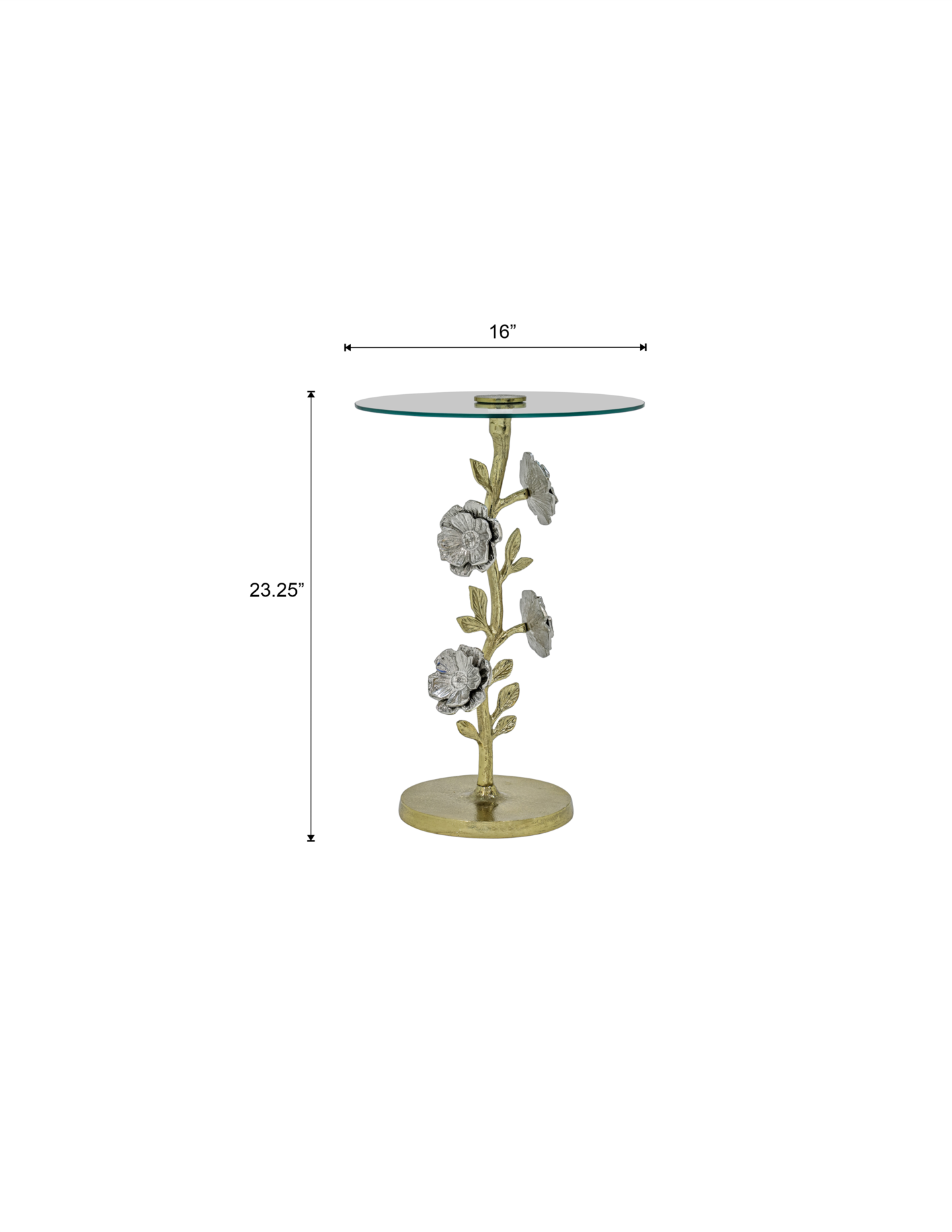 Flower Side Table with Glass Top | Decorative Sculptural End Table | Aluminum Base | Accent Table for Living Room | 16x16x23.75"