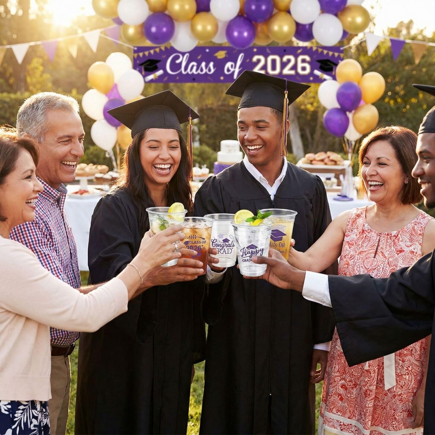 200 Pcs 12oz Graduation Cups 2026 Disposable Plastic Cups for Class of 2026 Graduation Party Congrats Grad Elegant Party Supplies Tableware Decorations (Purple)