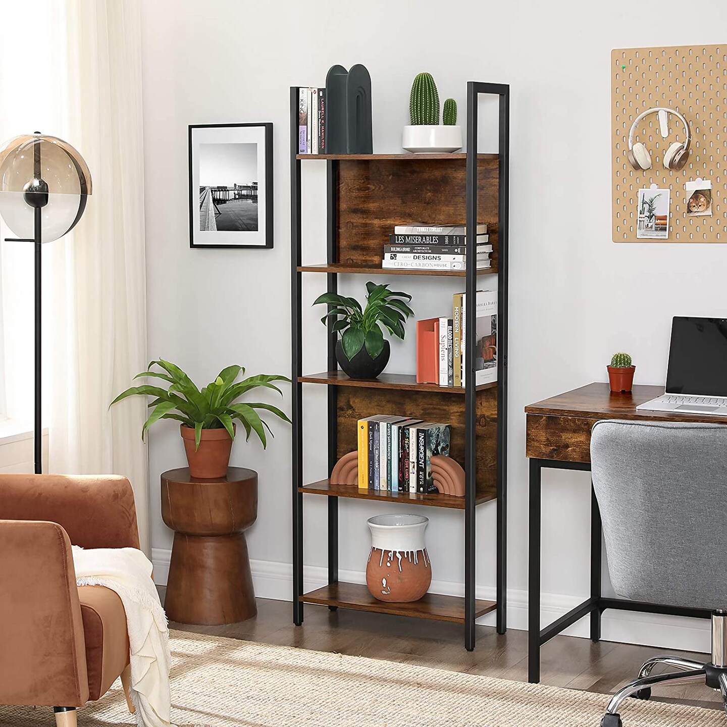 Display Bookcase with Adjustable Shelves, Anti-Tip Kit, and Leveling Feet for Stable Home Storage and Organized Living Space