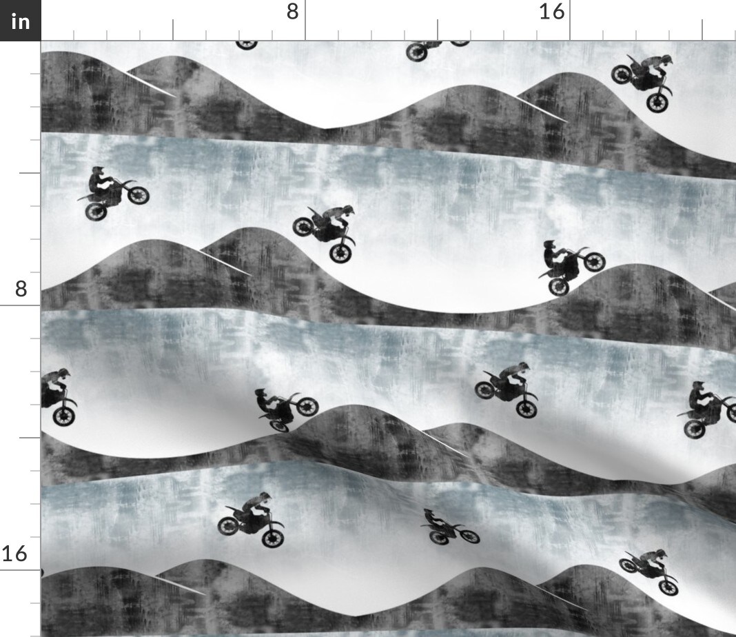 Motocross Dirt Bike Faded Blue Motorcycle Boy Trendy Custom Printed Fabric by Spoonflower Various Fabrics by the Yard or Fat Quarter