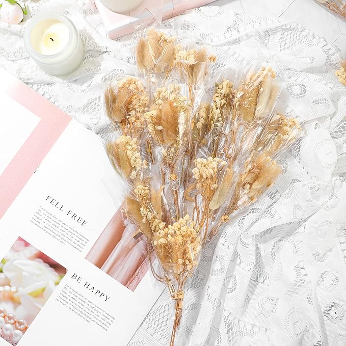 Boho Dried Flower Bouquet, Mini Flower Bouquet, Mini Dried Baby's Breath Flowers for Crafts DIY Wedding Shooting Prop Envelope Decoration(50 Pcs)