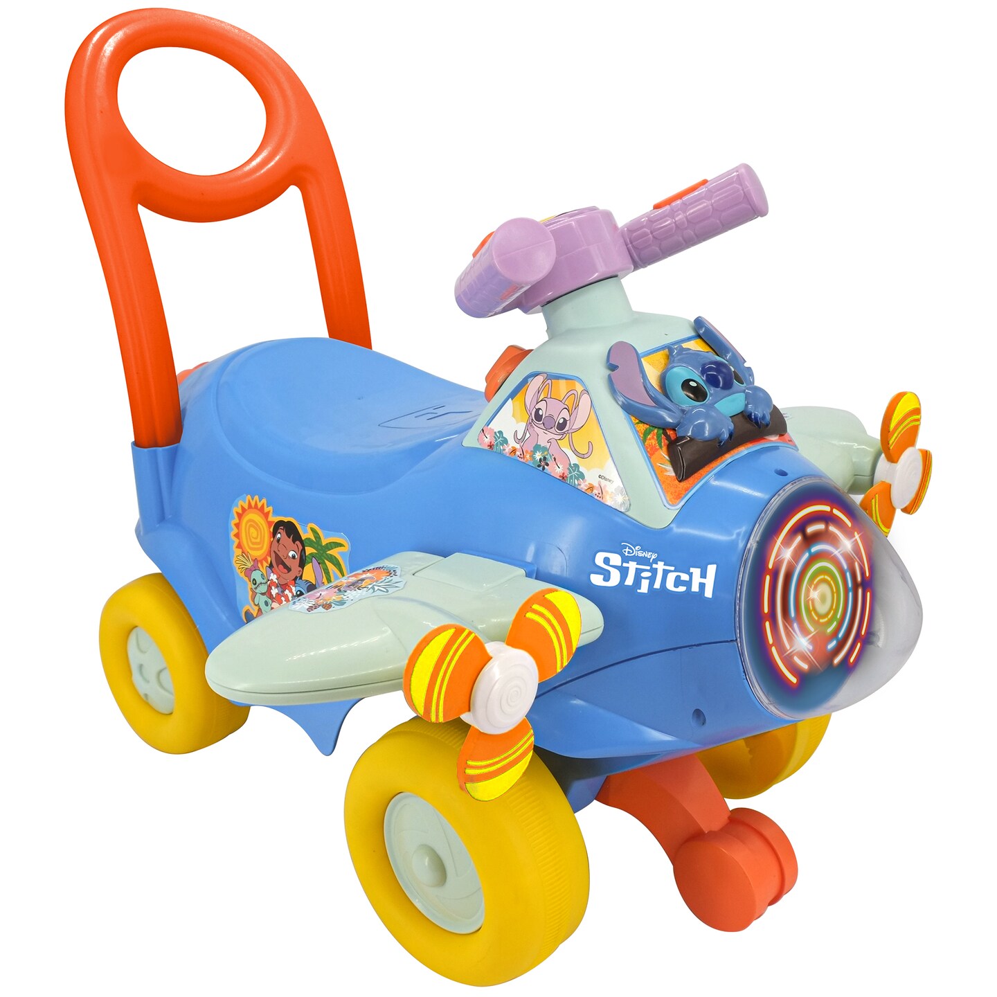 Kiddieland: Disney Activity Plane Ride-On - Stitch - Spinning Light & Sounds, Foot-To-Floor Vehicle, Interactive Dashboard, Push Handle, Toddler 12mo+