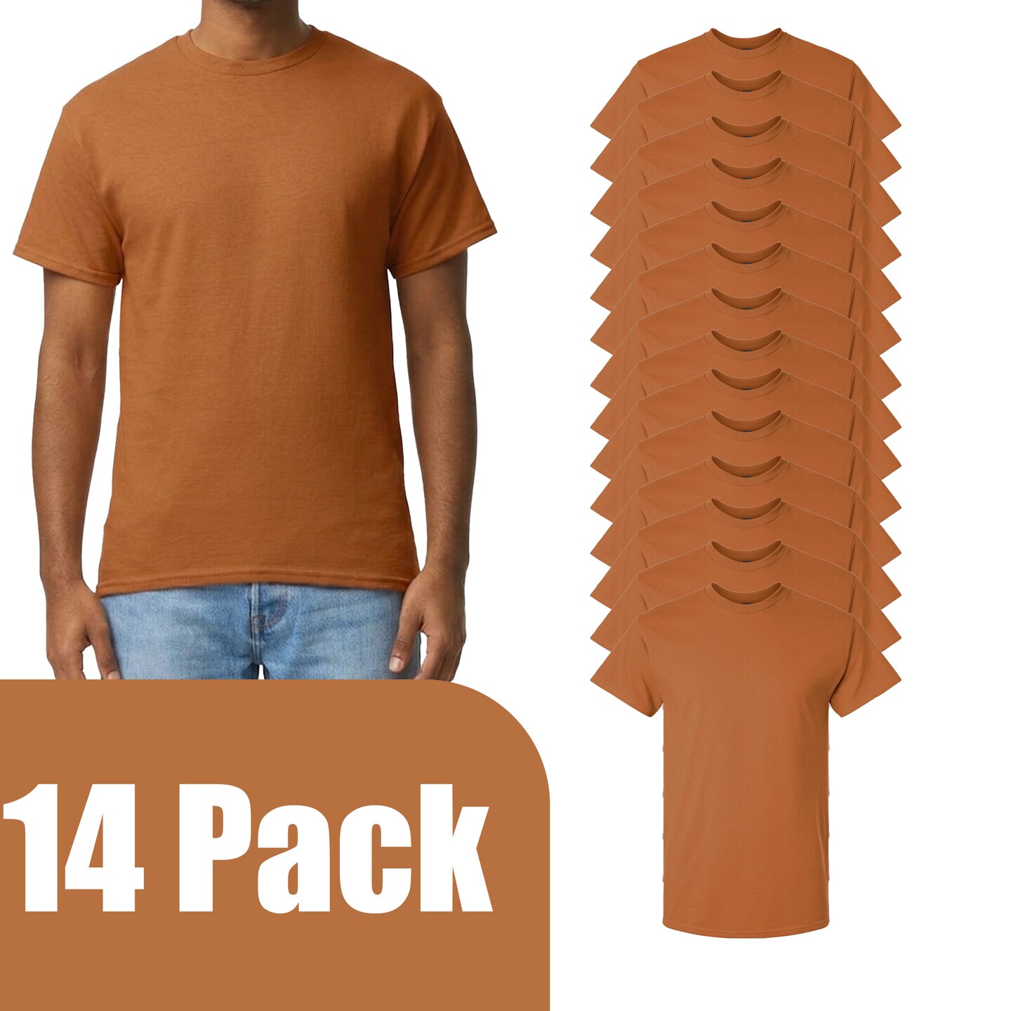 Gildan Men's Ultra Cotton Short Sleeve T-Shirt, Texas Orange Blank Tee for DIY Projects (2-14 Pack)