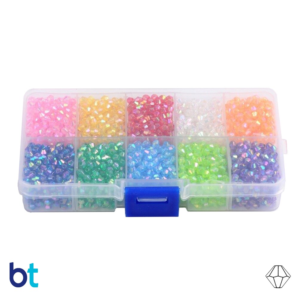 BeadTin Transparent AB 4mm Faceted Bicone Plastic Beads (Box/10 Colors)