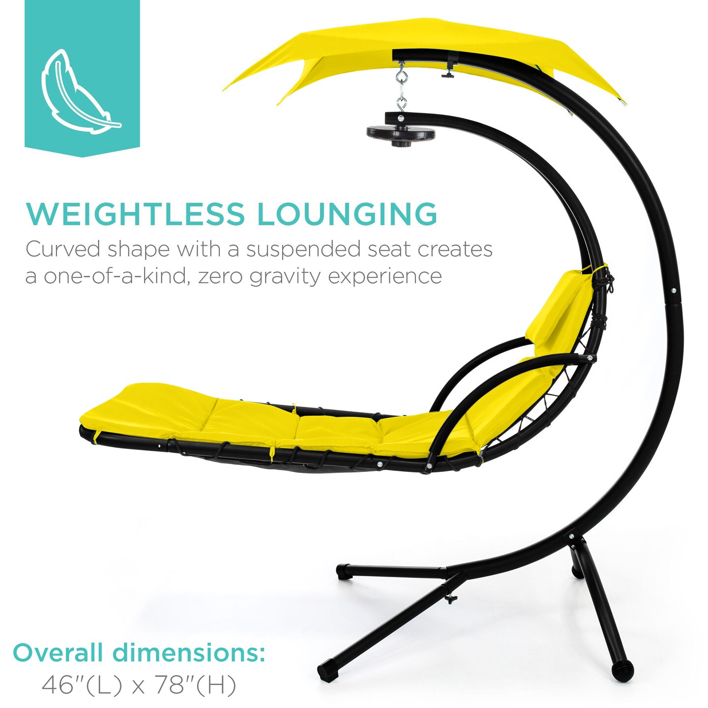 Best Choice Products Hanging LED-Lit Curved Chaise Lounge Chair for Backyard, Patio w/ Pillow, Canopy, Stand