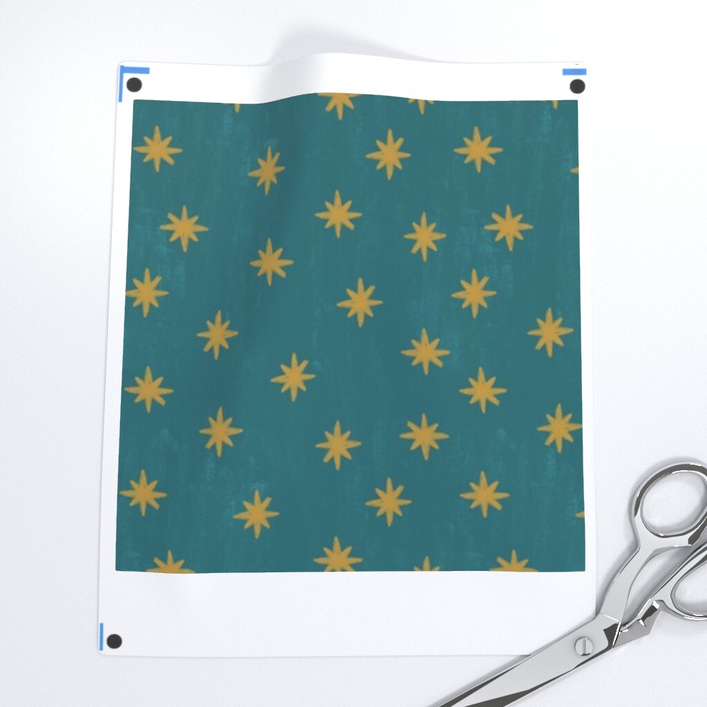 Lady Guadalupe Stars Teal Gold Catholic Custom Printed Fabric by Spoonflower Various Fabrics by the Yard or Fat Quarter