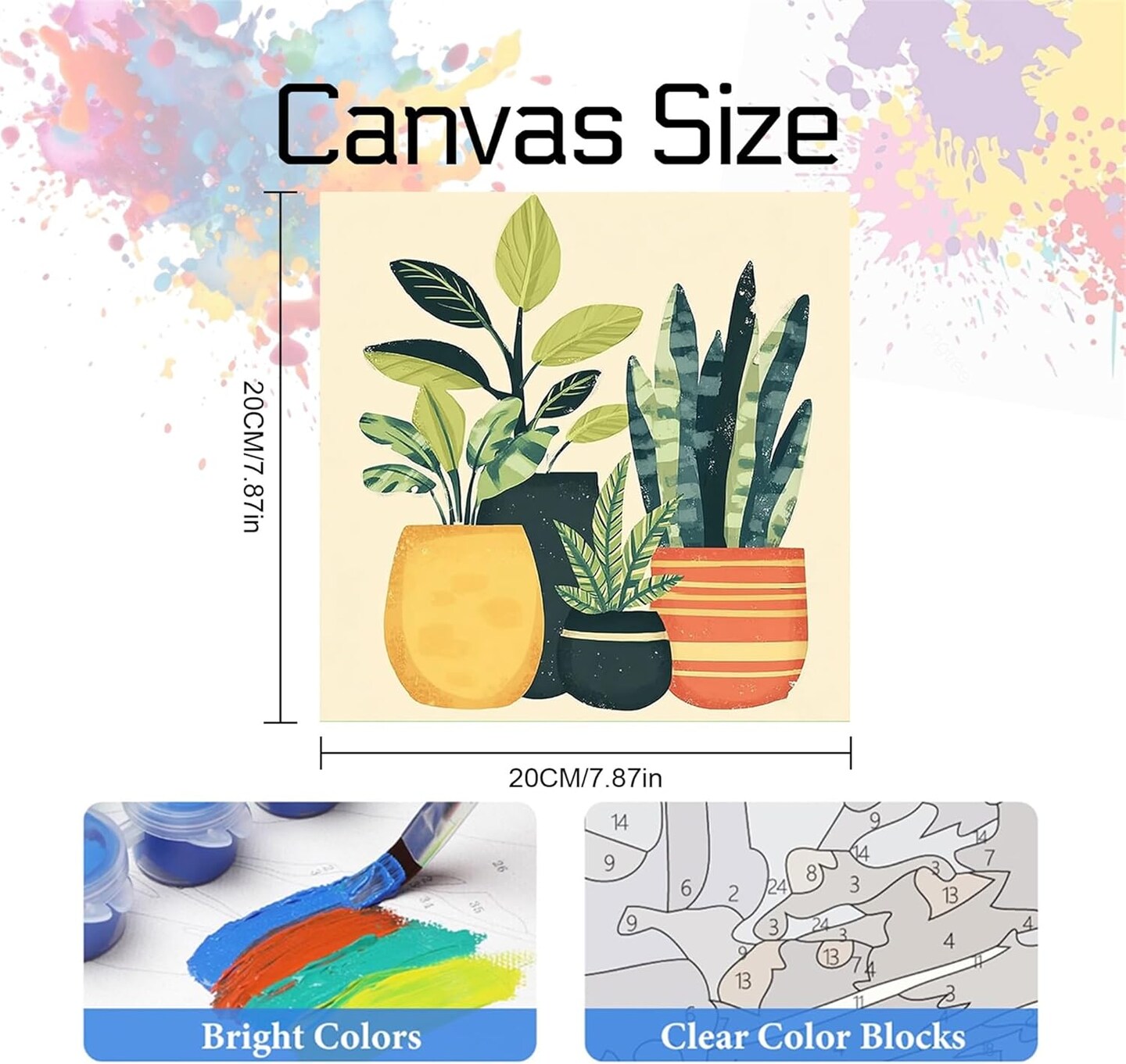 Paint By Numbers Potted Plants Kit for Adults Beginners – 3 Pack Wooden Framed DIY Acrylic Canvas Painting Set, Easy Green Botanical Wall Art Crafts for Home Decor & Gift