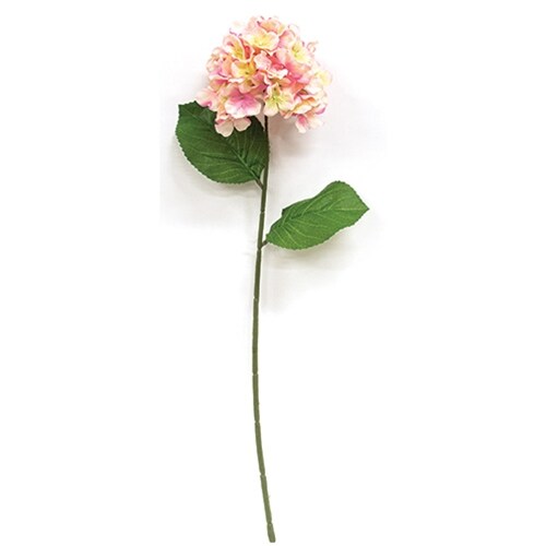 Artificial Pink Hydrangea Stem Lush Bloom Green Leaf Vase Filler Decor Set of 2