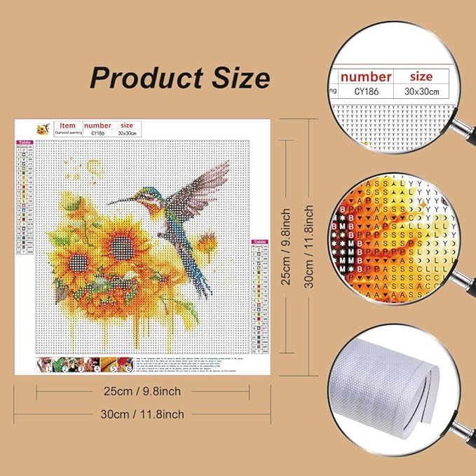Diamond Painting Kits for Adults Hummingbird Sunflower, 5D DIY Diamond Art Kits for Beginners Round Full Drill Diamond Painting for Home Wall Decoration Gift 12×12inch, Bird