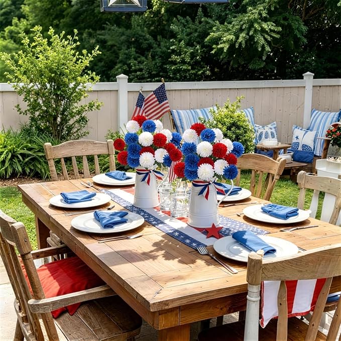 36 PCS Red White and Blue Flowers Artificial Chrysanthemum Patriotic Flowers Fake Mums Memorial Day Flower for 4th of July Decor Patriotic Grave Table Centerpieces Home Decor Indoor Outdoor