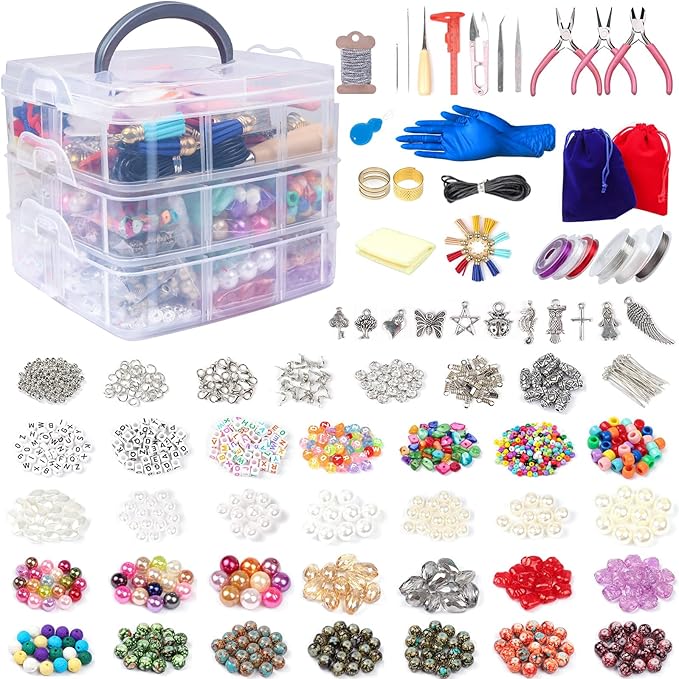 Jewelry Making Supplies Kit, 2831 pcs Bracelet Making Kits, Repair Tool with Jewelry Pliers, Jump Rings, Beads, Wire,Craft DIY Gifts