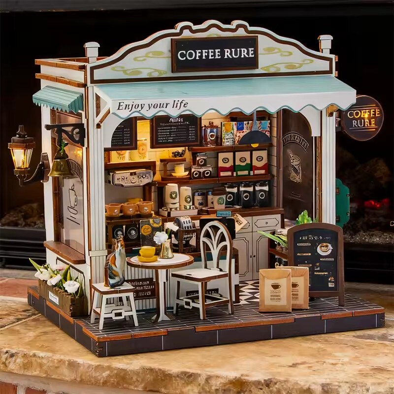 Coffee Rure Dollhouse Kit - Miniature Wizardi Roombox Kit F07M5-68-M2506