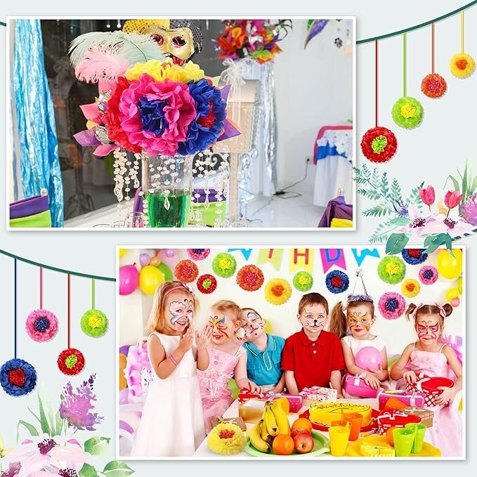 DIY Tissue Paper Flower Kit 10" – 7 Pack Craft Kit for Kids, Classroom Art Projects, Party Decorations & Spring Crafts