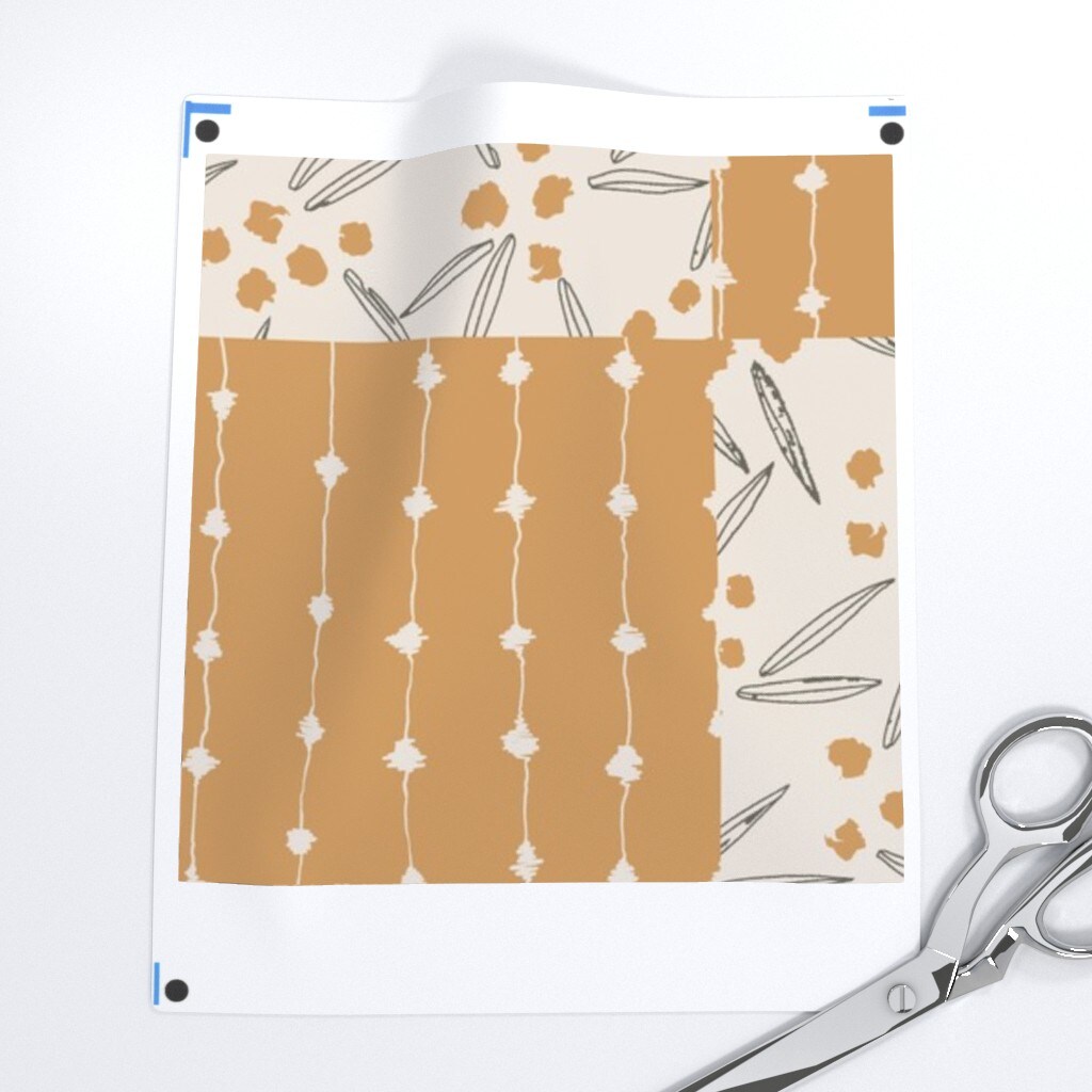 Patchwork Australian Wattle Mustard Yellow Australia Cheater Quilt Quilt Block Wattle Botanical Dots Lines Modern Farmhouse Rustic Farmhouse Custom Printed Fabric by Spoonflower Various Fabrics by the Yard or Fat Quarter