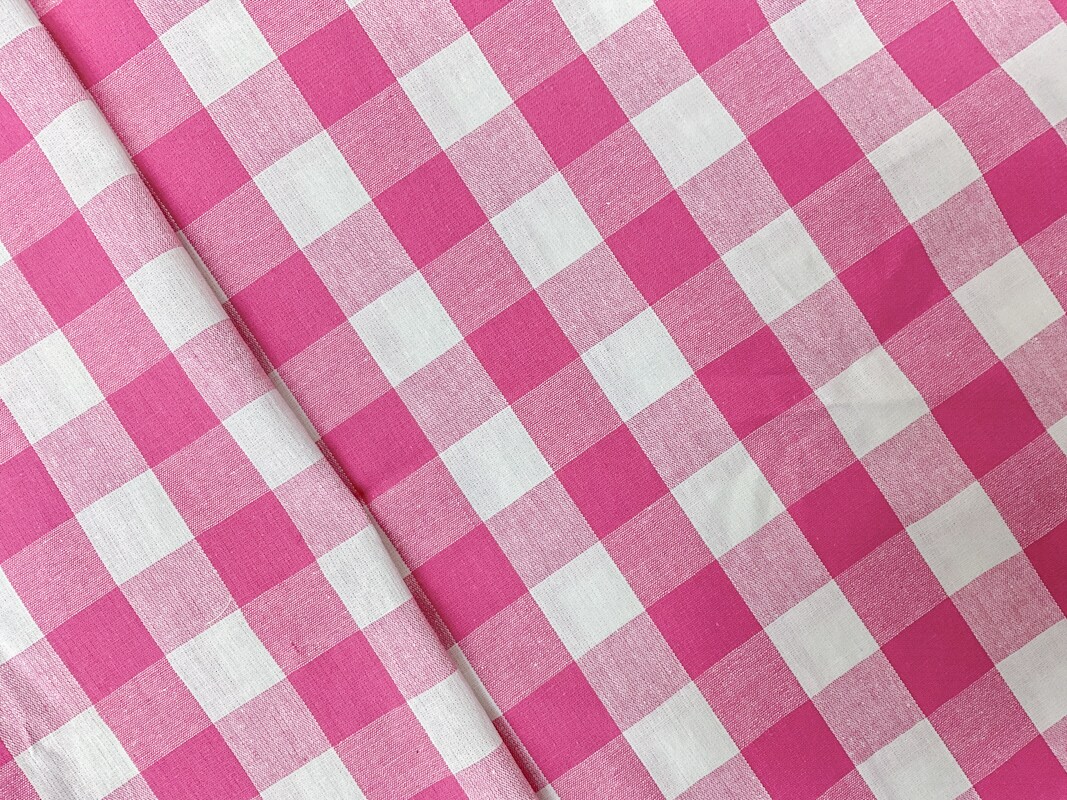 Pink-White Cotton Spandex Stretch Check Gingham Woven Fabric By the Yard