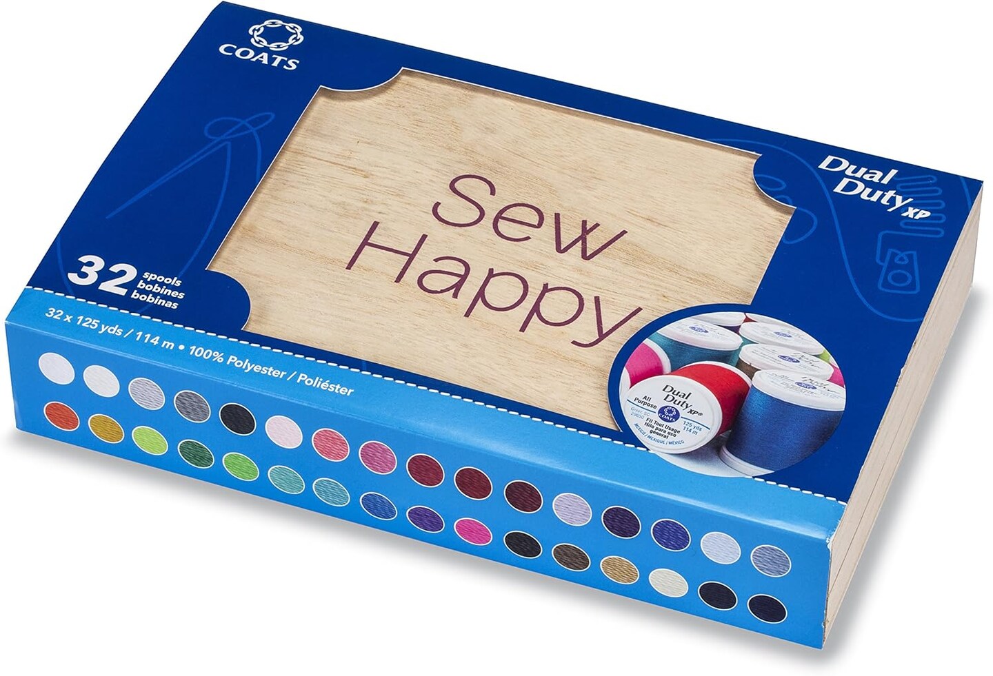 Coats & Clark Sewing Thread & Sew Happy Wooden Gift Box - 32 Spools