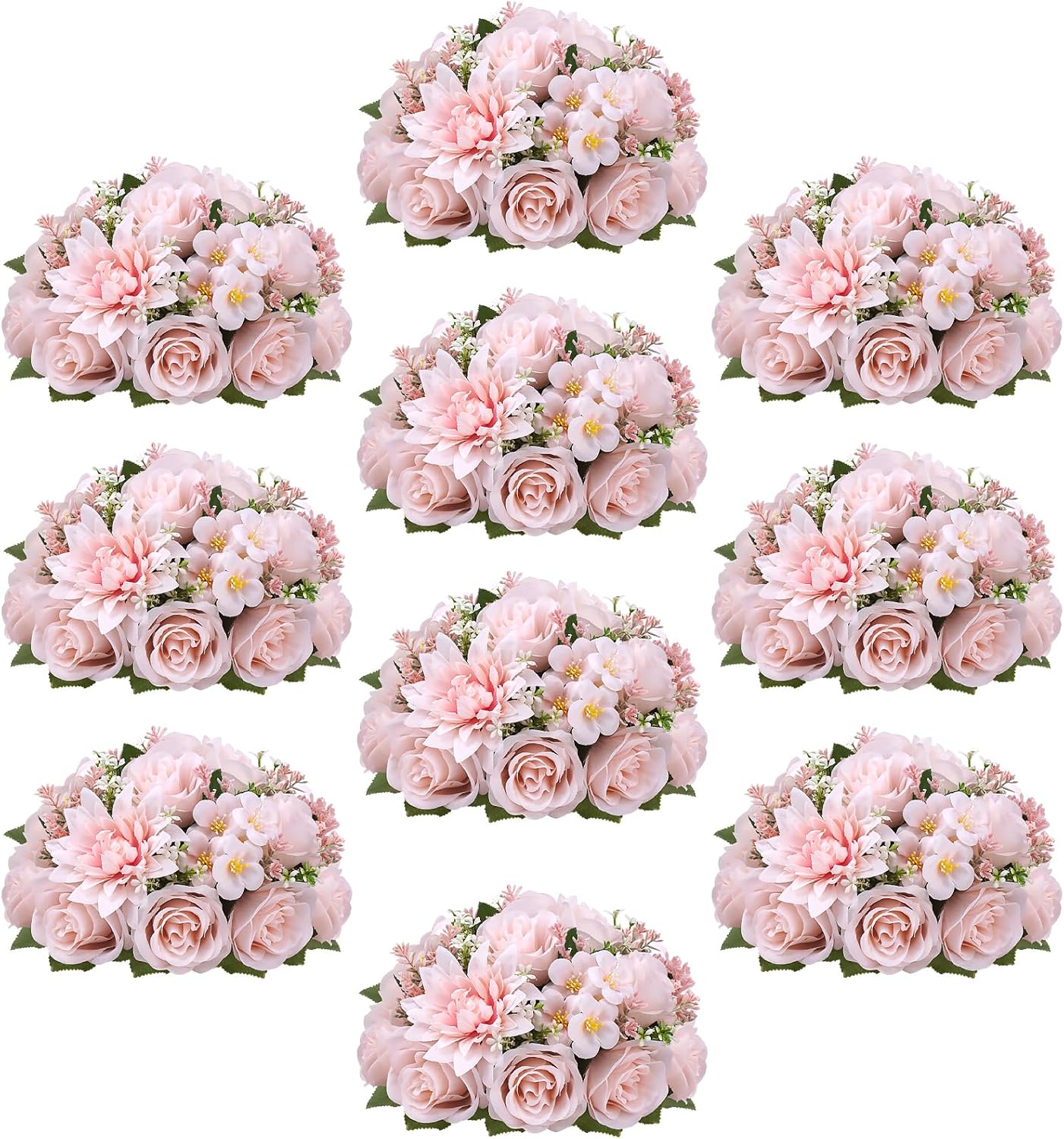 10PCS Pink Flower Balls – 9.5in Silk Rose & Dahlia Kissing Balls for Wedding Centerpieces, Table Decor, Party & Home Celebration Floral Arrangements