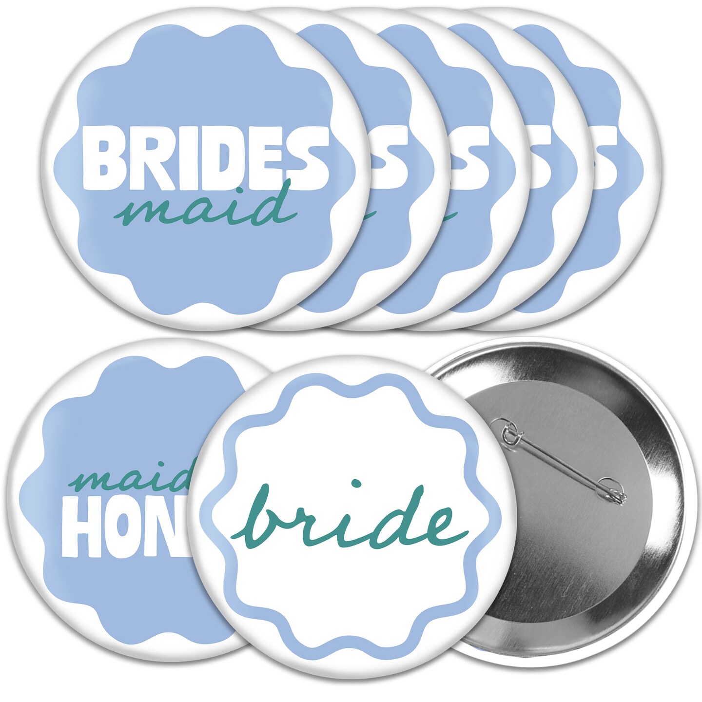 Big Dot of Happiness Blue and Teal Wavy Bridal Party Buttons, 3-inch Bachelorette Party Badge, Bride & Bridesmaids, Pinback Buttons - Set of 8