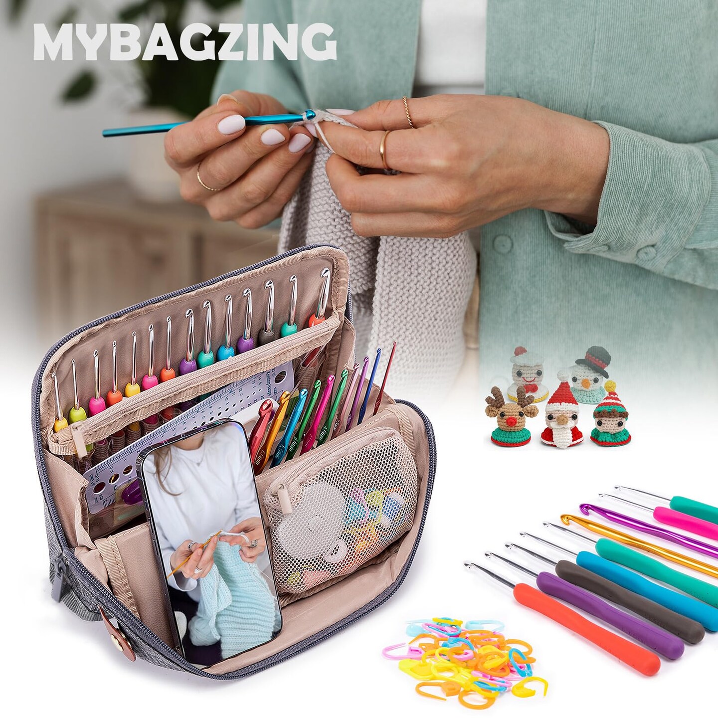 82Pcs Crochet Hook Set with Storage Case - Stand Up Crochet Hook Case with 20 Size Crochet Hooks & needles, Crochet Accessories - Crochet Needles Set for Crochet Lovers, Crochet Kit for Beginners