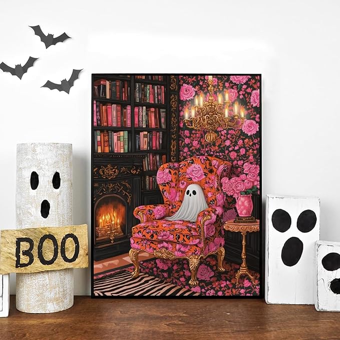 Halloween Diamond Art Kits for Adults, 5D DIY Cute Ghost Flowers