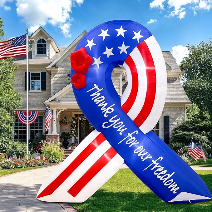 7FT Patriotic American Flag Inflatable – Giant 4th of July Blow Up Yard Ribbon with LED Lights – Outdoor Independence Day & USA 250th Anniversary Decoration