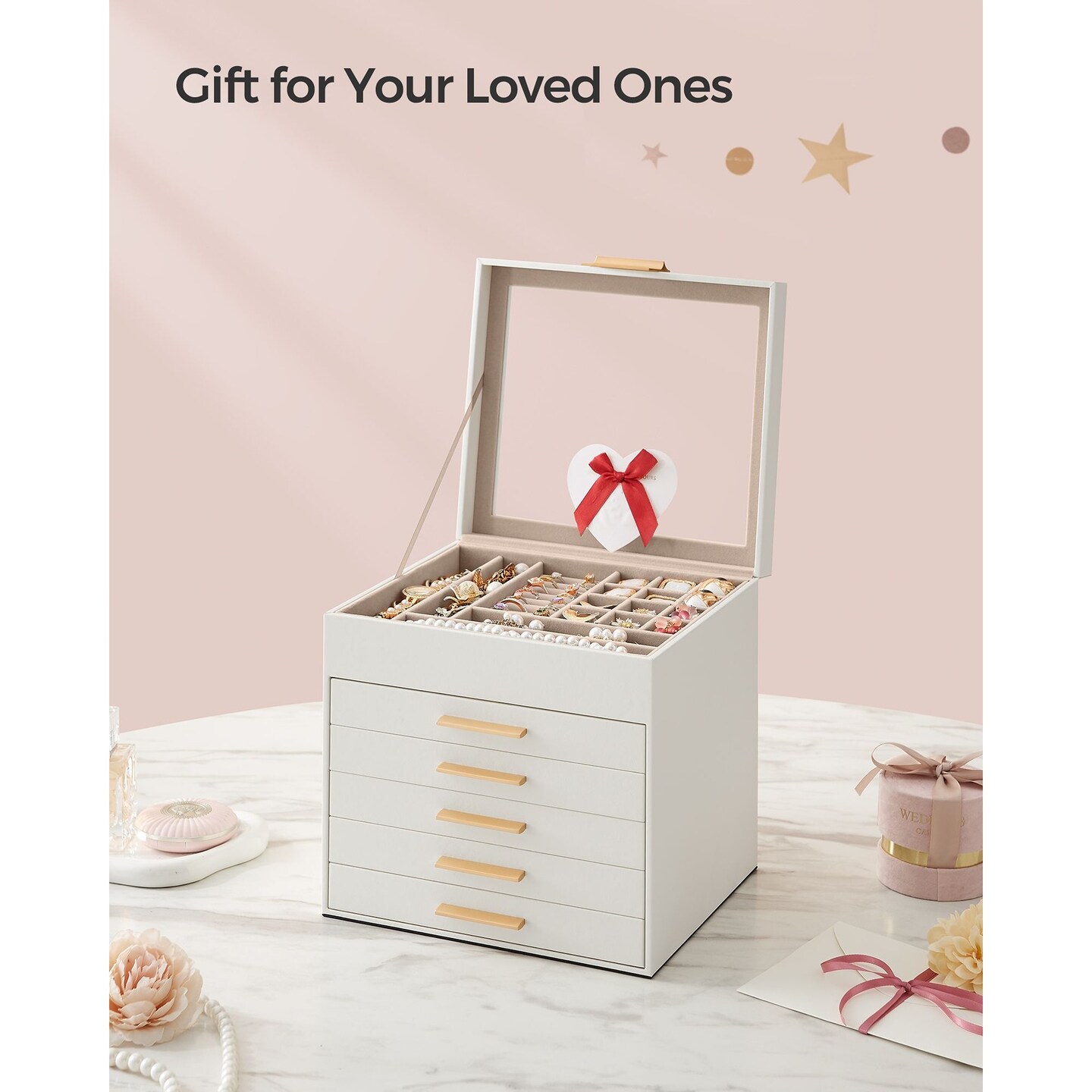 Compact Vertical Jewelry Storage Box for Rings, Necklaces, Bracelets, Earrings & Accessories Organizer with Multi-Layer Space-Saving Design