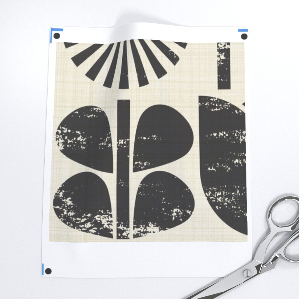 Block Print Floral Black Cream Botanical Retro Scandinavian Monochromatic Mcm Custom Printed Fabric by Spoonflower Various Fabrics by the Yard or Fat Quarter