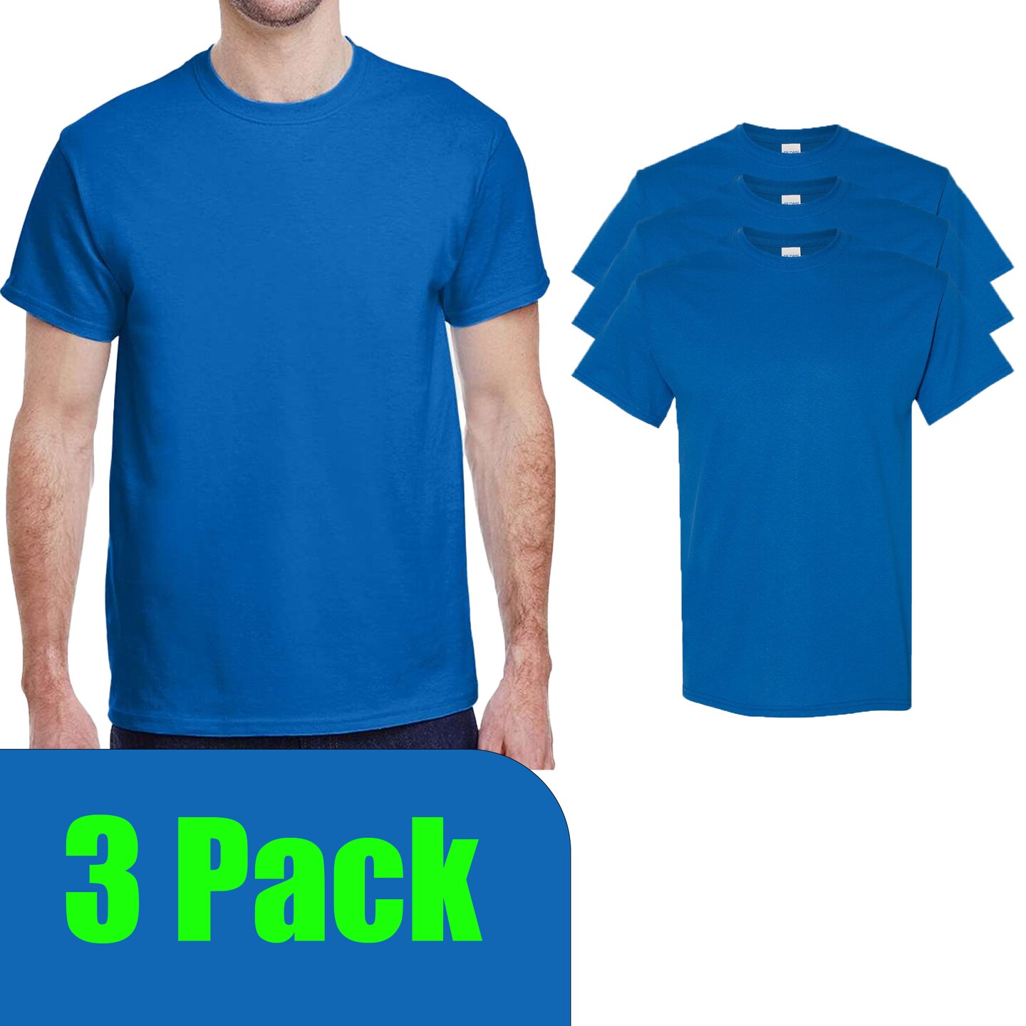 Gildan Adult's Craft-Ready Cotton Casual T-Shirts, Neon Blue Heavy Cotton Shirt