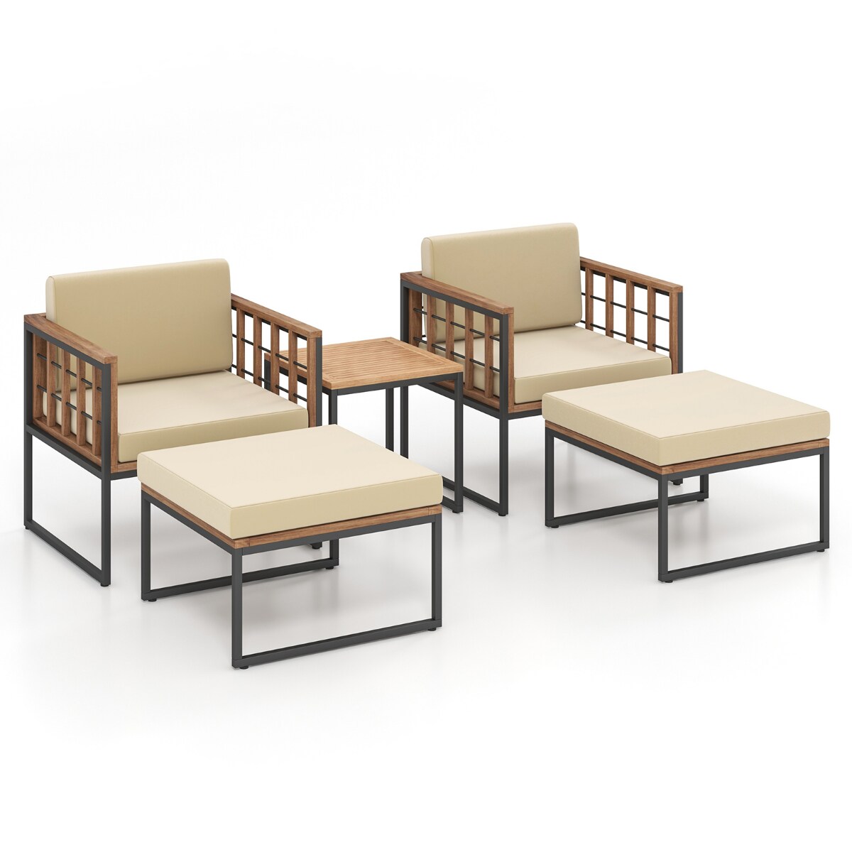 Wood and Metal Patio Seating Set with Multi functional Ottomans outdoor
