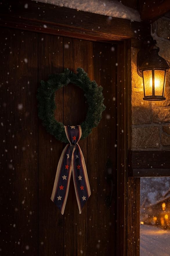 2PCS Patriotic Wreath Sash for Front Door, 5" W × 56" L Multi‑Layer Red White Blue Stars and Stripes Rose Bow Ribbon for 4th of July & Memorial Day Home Decorations