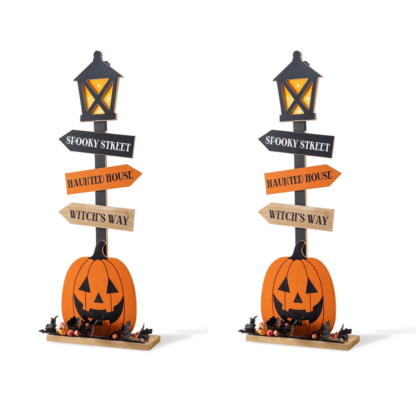 Set of 2 36"H Halloween Lighted Wooden Jack-O-Lantern Lamp Post Porch ...