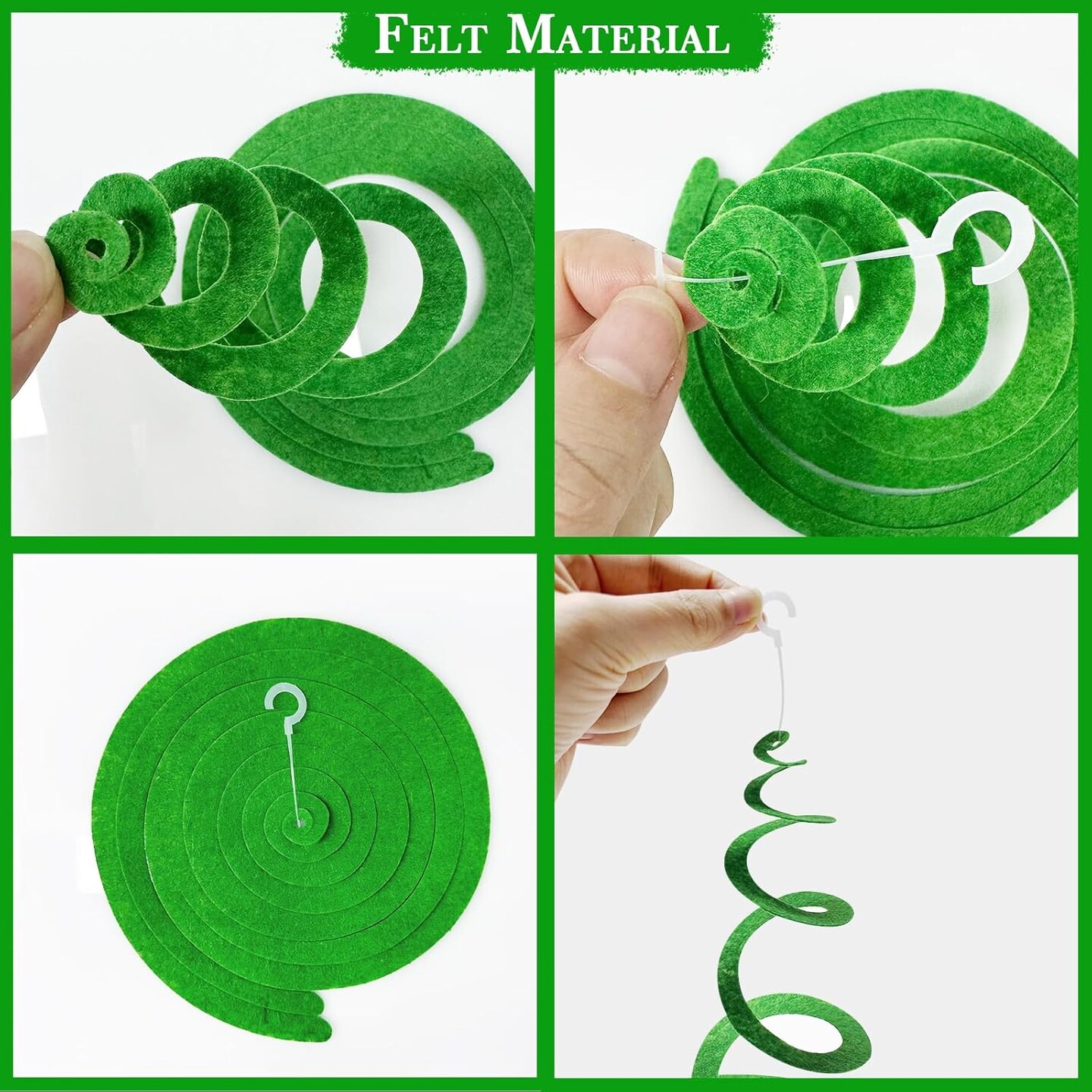36-Piece Ombre Green Hanging Swirl Decorations – Felt Spiral Ceiling Streamers & Garland for Spring/Summer Parties, Birthdays, Weddings, Baby Showers, Graduations, Christmas & St. Patrick’s Day Decor