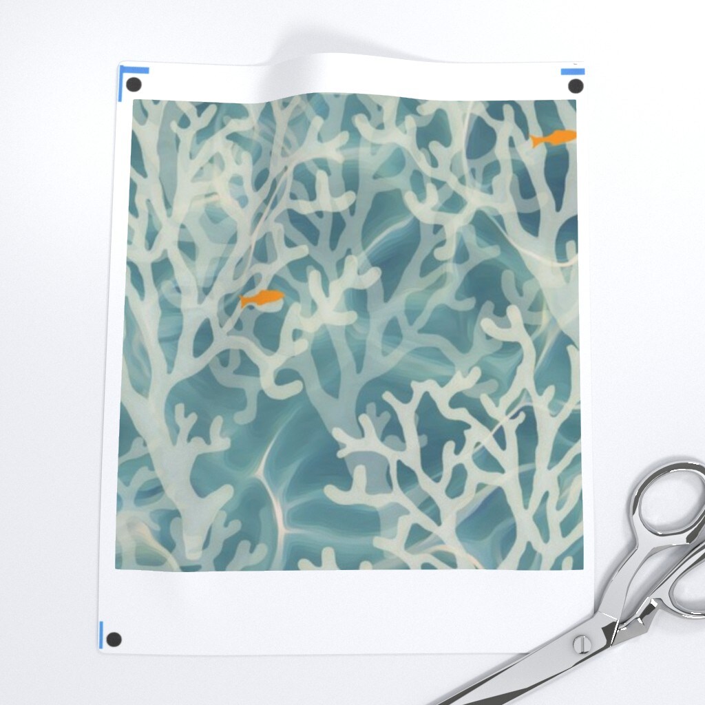 Coral Orange Fish Caribbean Ocean Reef Beach Coastal Room Blue Cream Custom Printed Fabric by Spoonflower Various Fabrics by the Yard or Fat Quarter