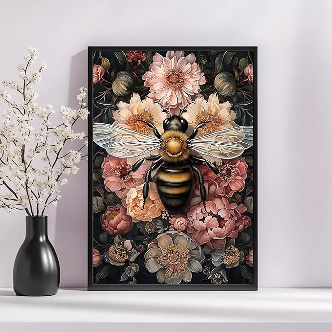 Bee 5D Diamond Painting Kits for Adults - DIY Honeybee Diamond Art for Beginners - Full Drill Round Gem Art Crafts for Home Wall Decor - 12x16 Inch