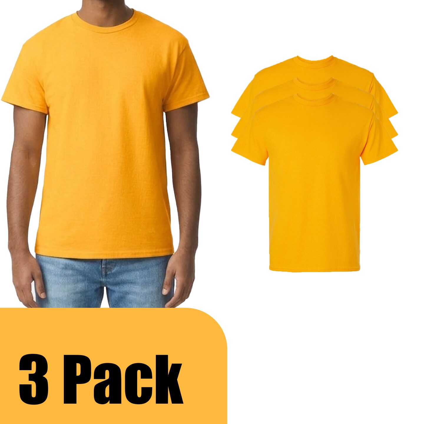 Gildan Unisex Ultra Cotton T-Shirt, Gold Crewneck Tee Set for Heat Transfer