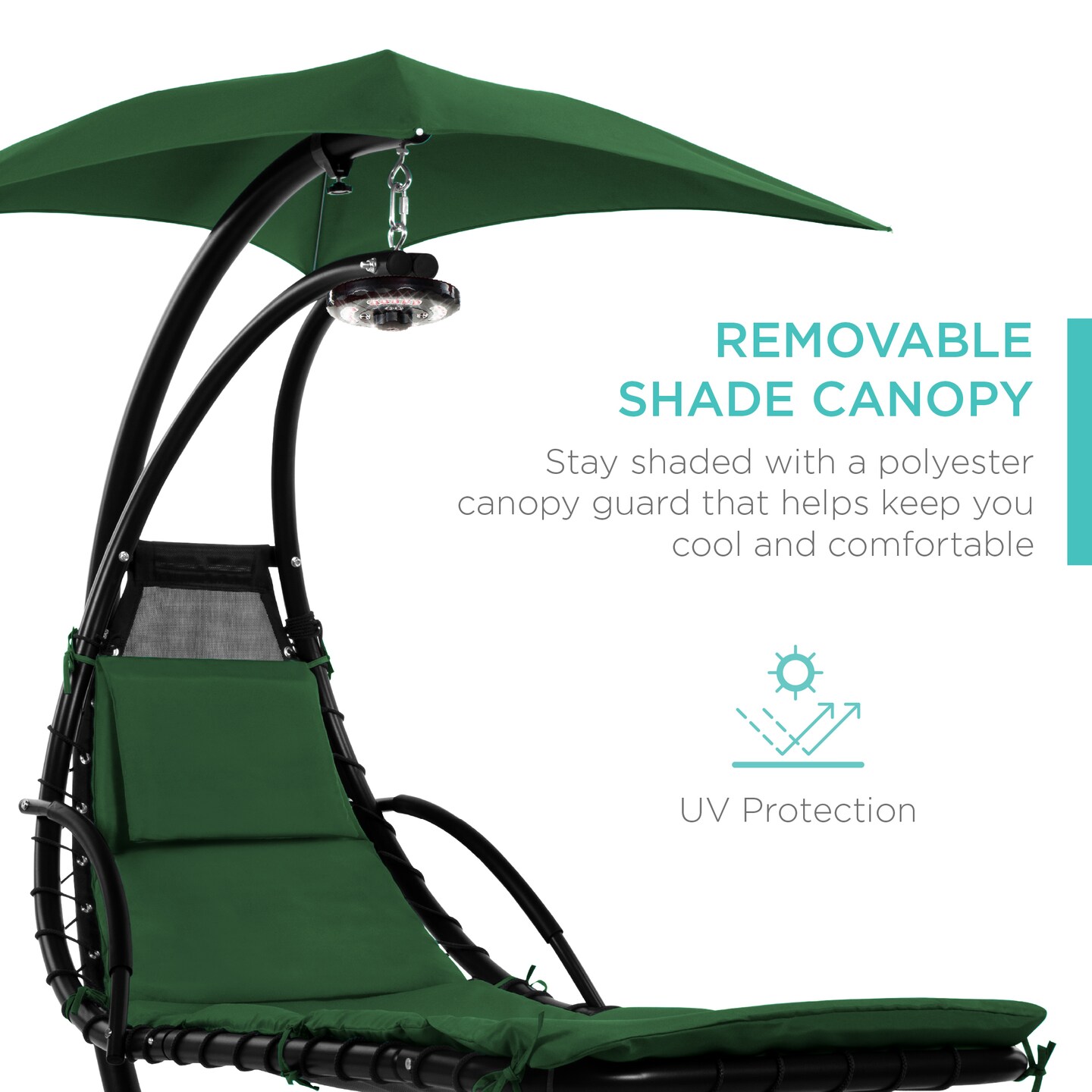 Best Choice Products Hanging LED-Lit Curved Chaise Lounge Chair for Backyard, Patio w/ Pillow, Canopy, Stand