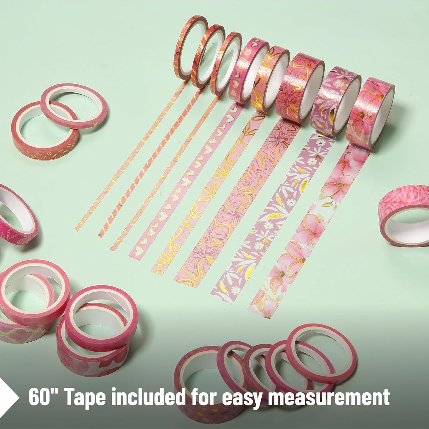 Washi Tape Set 21 Rolls, Assorted Sizes, 5.5 Yards Each, Decorative Craft & Journal Tape