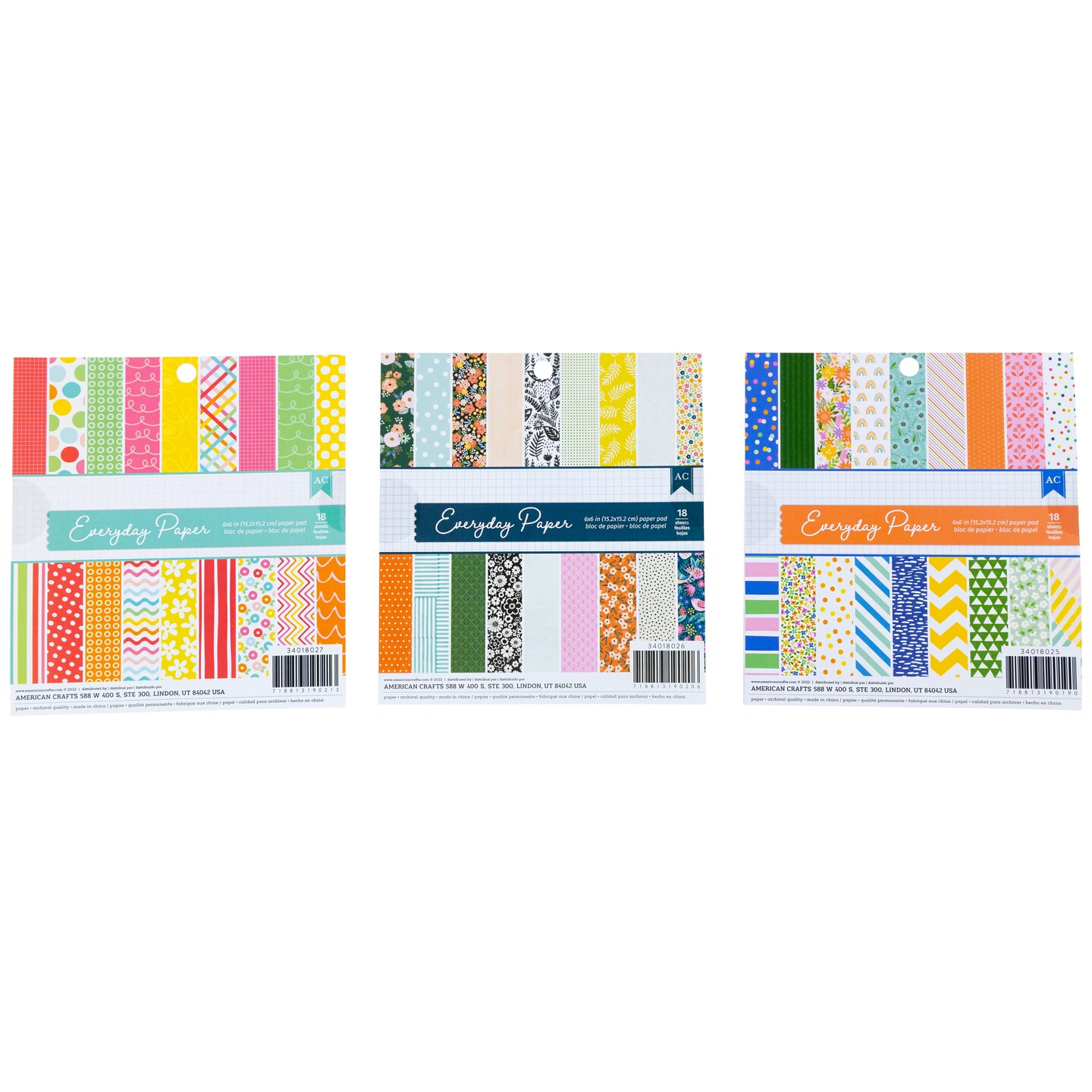 American Crafts Single-Sided Paper Pad 6"X6" 18 Sheets-Assortment 2