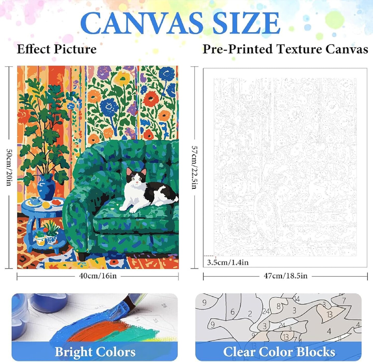 Paint By Number Cat Bathroom Canvas Kit for Adults & Beginners – DIY Acrylic Cat Painting Set for Home Wall Art Decor, 16x20 Inch (Frameless)