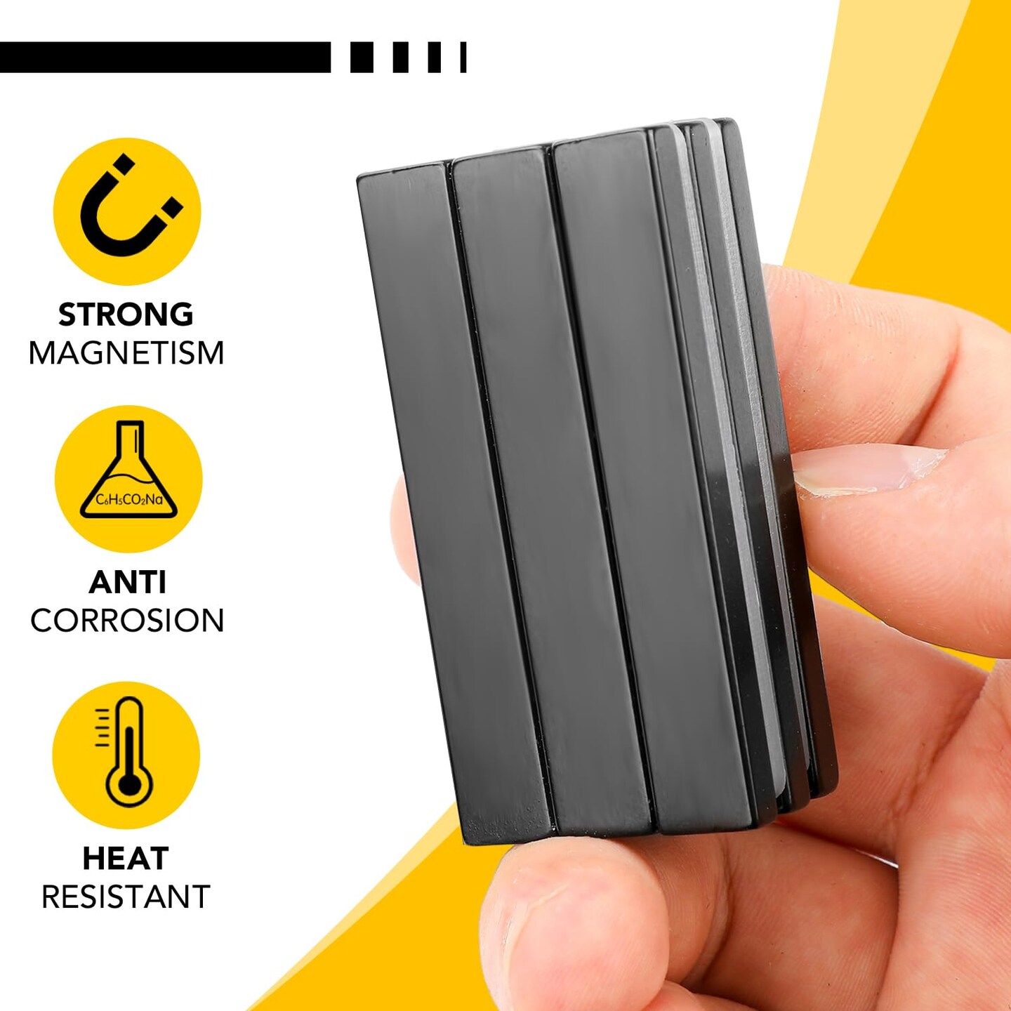 Neodymium Magnets, 12 Pack Strong Magnetic Bar with Double-Sided Adhensive Backing Heave Duty Rare Earth Magnet for Fridge, Classroom, Science and Craft - 2.36 x 0.39 x 0.12 in Black