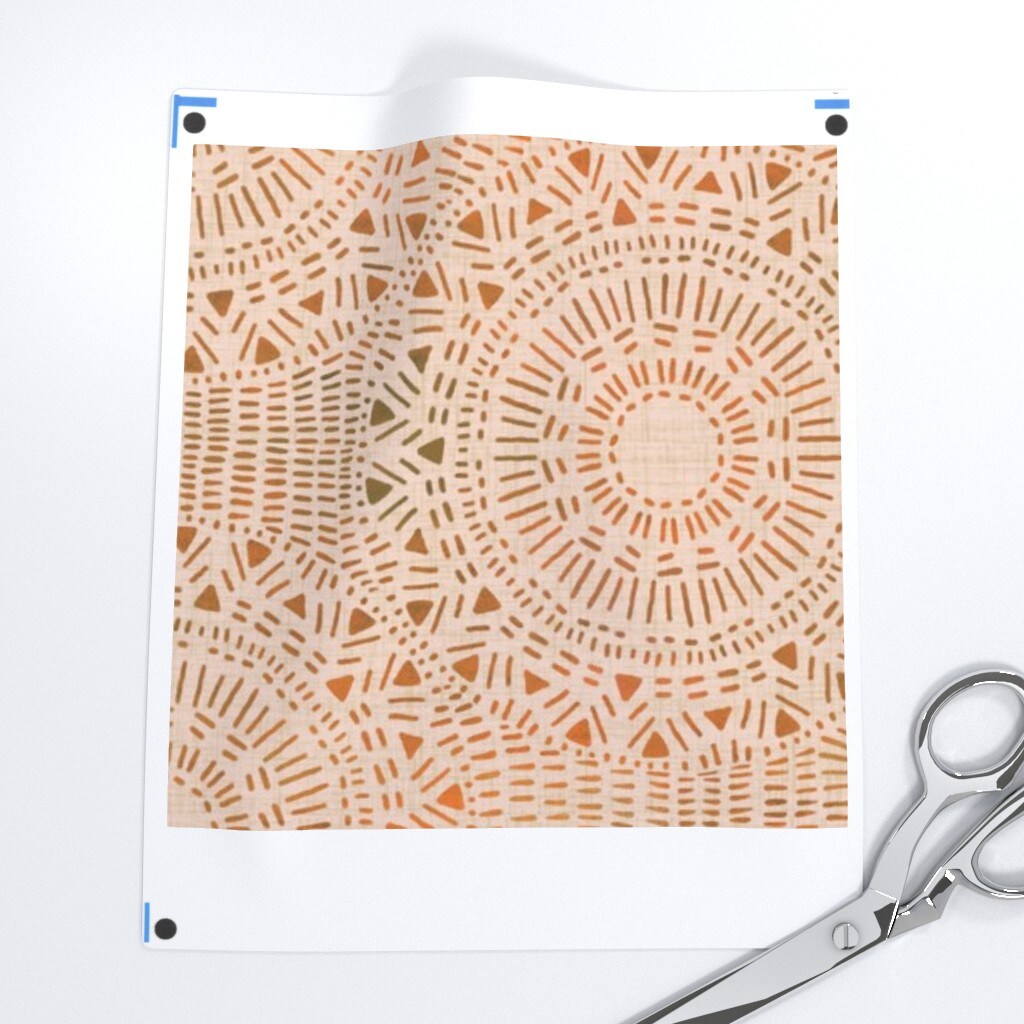 Abstract Boho Rustic Eclectic Bohemian Linen Mandala Boho Terracotta Distressed Geometric Triangles Lines Circles Shapes Modern Pink Brown Dots Custom Printed Fabric by Spoonflower Various Fabrics by the Yard or Fat Quarter