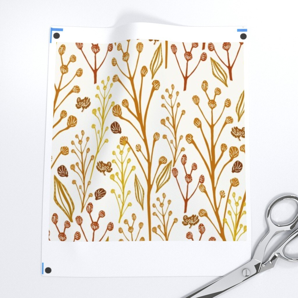 Boho Floral Rustic Botanical Gold Rust Earth Tones Scandi Custom Printed Fabric by Spoonflower Various Fabrics by the Yard or Fat Quarter