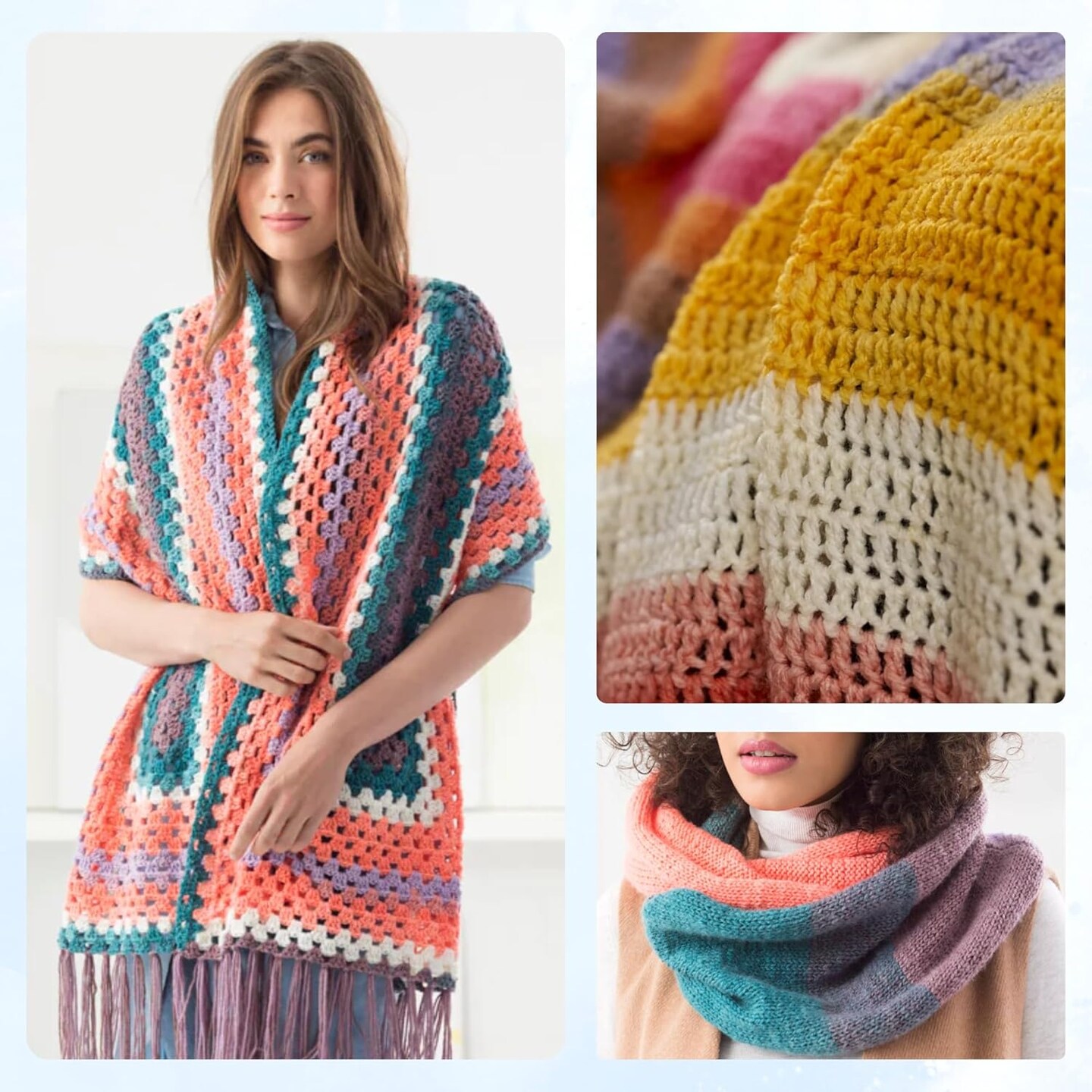 Lion Brand Mandala Centaur Yarn Bundle – 3 Skeins DK Light (#3) 100% Acrylic Yarn for Crochet & Knitting (590 Yards Each) with Drawstring Project Bag