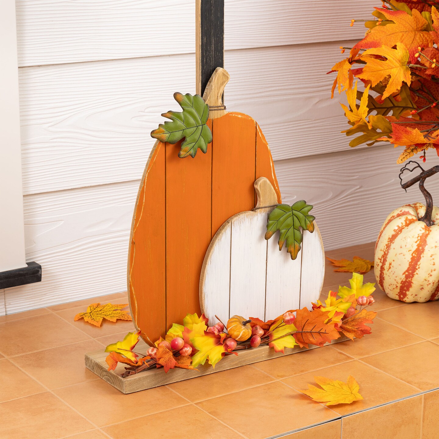 Set of 2 36"H Fall Lighted Wooden Pumpkin Lamp Post Porch Decor w/Timer(KD)