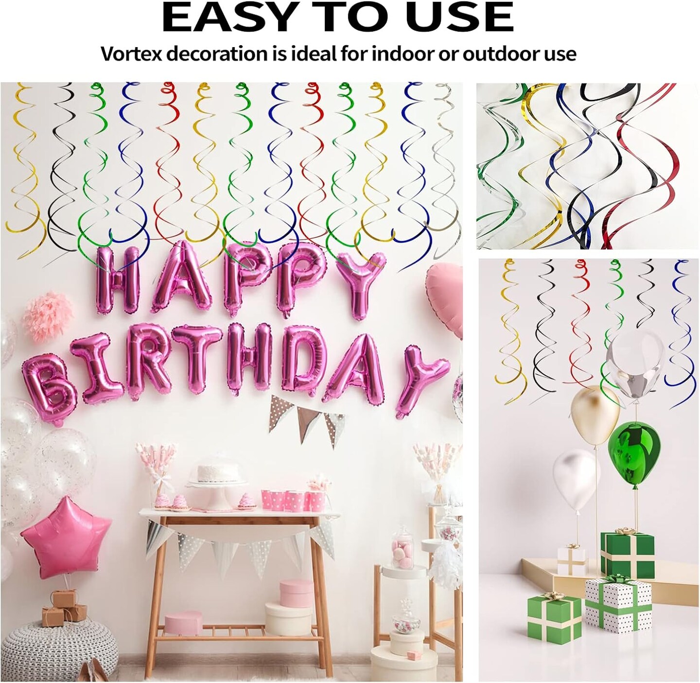 30PCS Hanging Swirl Party Decorations – Colorful Foil Ceiling Spiral Streamers, Hanging Swirl Decor for Birthday, Graduation, Wedding & Baby Shower Celebrations