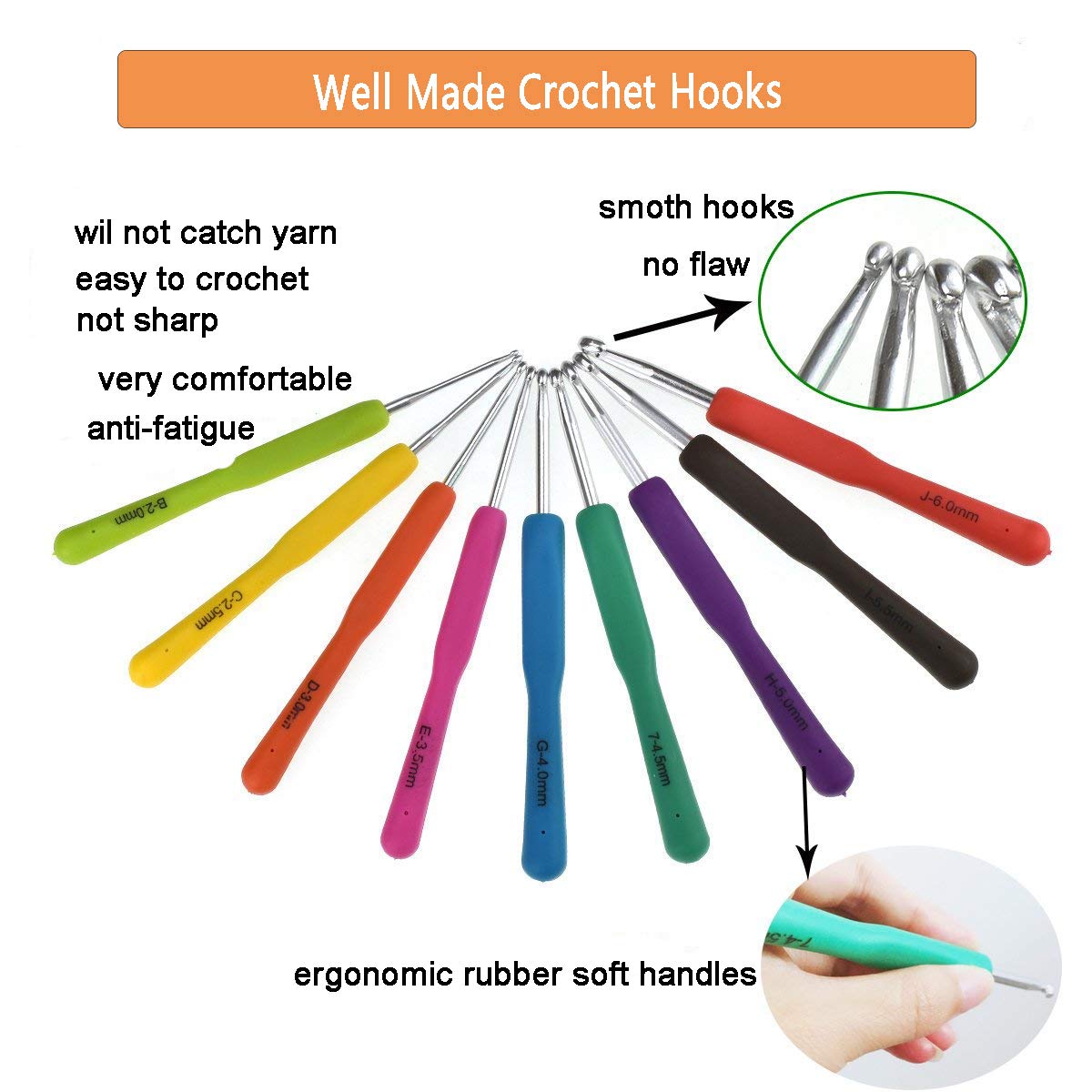 Crochet Hooks Set with Storage Case - 9 Soft Grip Ergonomic Crochet Needles,12 Coloured Aluminum Yarn Crocheting Crochet Hooks,Crochet Kit with Crochet Supplies and Accessories