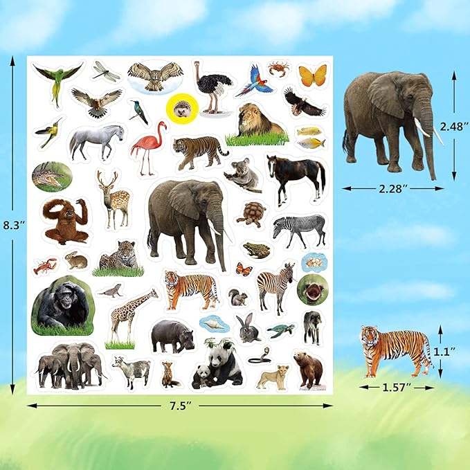 400 Pcs Jungle Animal Stickers for Kids, 8 Sheets Wild Safari Animal Decals for Scrapbooking, Water Bottles, Envelopes, Classroom Rewards & Party Favor Decorations